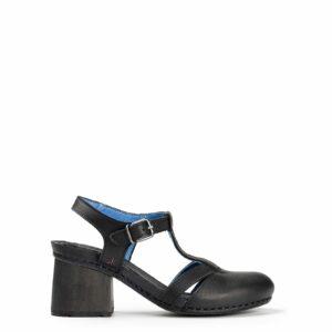 Sandalia negra tacón con hebilla en Acampada Shoes ref: 6826