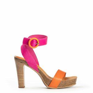 Sandalia rosa y naranja con tacón Acampada Shoes ref: 6898